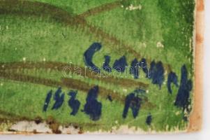Olvashatatlan jelzéssel: Falusi idill, akvarell, papír kartonra kasírozva, 18x24cm