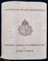 1938 Magyar Királyi Államvasutak: Hivatalos menetrendkönyv   Komplett, térképekkel. Festett egészvás...