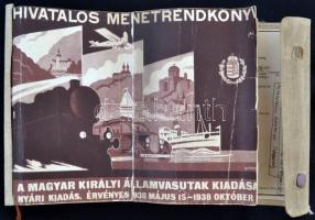 1938 Magyar Királyi Államvasutak: Hivatalos menetrendkönyv   Komplett, térképekkel. Festett egészvás...