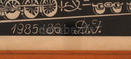 D.J jelzéssel: Alfred Hitchcock. Fametszet, papír, jelzett a dúcon, üvegezett keretben, 26×37 cm