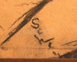 Olvashatatlan jelzéssel: Nyakláncos nő. Szén, papír, üvegezett keretben, 28×20 cm