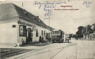 Budapest XXII. Nagytétény, Főutca, villamos végállomás, Berger József üzlete; özv. Berger Józsefné és fia kiadása