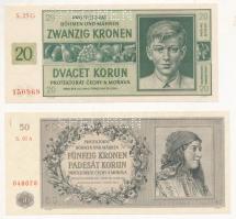 Német 3. Birodalom / Cseh-Morva Protektorátus 1944. 20K + 50K mindkettő "SPECIMEN" perforációval T:I German Third Reich / Protectorate of Bohemia and Moravia 1944. 20 Korun + 50 Korun both with "SPECIMEN" perforation C:UNC