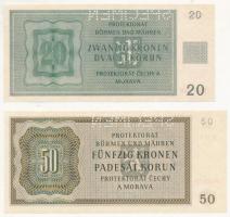 Német 3. Birodalom / Cseh-Morva Protektorátus 1944. 20K + 50K mindkettő "SPECIMEN" perforá...