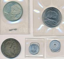 1947. 5Ft Ag "Kossuth" + 1961. 2f Al + 1965. 5f Al + 1980. 100Ft Ni "Szovjet-magyar közös űrrepülés" + 1986. 100Ft alpakka "Fáy András" T:1,1-,3