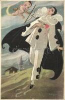 Italian art postcard, Clown, Cupid, Ballerini & Fratini 257. s: Chiostri