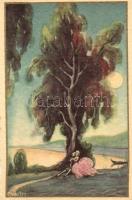 Italian art postcard, romantic couple, Ballerini & Fratini 280. s: Chiostri