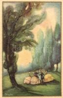 Italian art postcard, romantic couple, Ballerini & Fratini 280. s: Chiostri