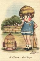 La Caccia / Italian art postcard, child, A. Traldi 113. s: Mary