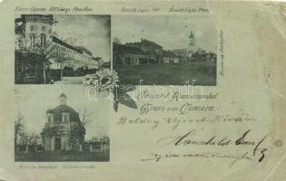 1899 Komárom, Komarno; Tiszti kaszinó, Kossuth Lajos tér, Rozália templom / casino, square, church, floral (b)
