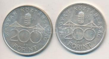 1992. 200Ft Ag "MNB" + 1994. 200Ft Ag "Deák" T:2,2-