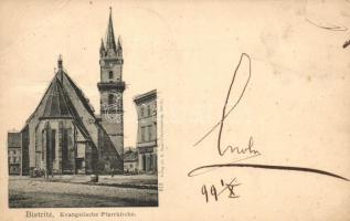 1899 Beszterce, Bistritz; Evangélikus templom, Daniel Ludvig üzlete / church, shop (EB)