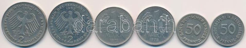 NSZK 1949-1982. 50pf (2xklf) + 1M (2xklf) + 2M (2xklf) T:2,2- FRG 1949-1982. 50 Pfennig (2xdiff) + 1 Mark (2xdiff) + 2 Mark (2xdiff) C:XF,VF