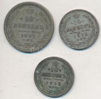 Orosz Birodalom 1901. 20k Ag + 1912-1914. 10k Ag (2x)  T:2-,3 Russian Empire 1901. 20 Kopeks Ag + 1912-1914. 10 Kopeks Ag (2x) C:VF,F