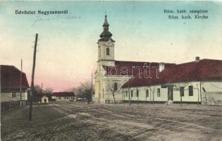 Nagyzsám, Jamu Mare; Katolikus templom, kath. Kirche; Weisz Jakab kiadása / church