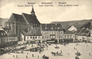 Brassó, Kronstadt, Brasov; Ferenc József tér, J.L. & A. Hesshaimer, Wilhelm Scherg és Heinrich Wagner üzlete, piac / square, shops, market