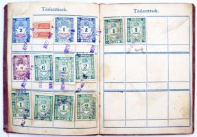 1924 Fővárosi Cipész Ipartestület Tagsági könyv. Bélyegekkel, megviselt állapotban