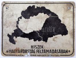 cca 1925 Magyar nemzeti szövetség irredenta fémtábla 9x6cm
