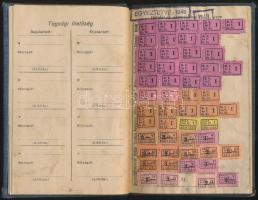 1948 Magyarországi Vas és Fémmunkások Szövetsége tagsági igazolvány rengeteg bélyeggel + segélybélyegekkel