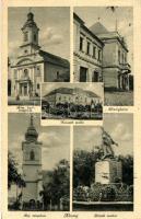 Abony, Kossuth szálló, községháza, Hősök szobra (EK)