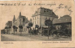 Temesvár, Timisoara; Józsefvárosi vasútállomás, kiadja Morawetz és Weisz / railway station (ázott / wet damage)