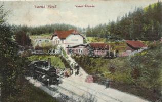 Tusnád-fürdő, vasútállomás, gőzmozdony / railway station, locomotive  (ázott sarok / wet corner)