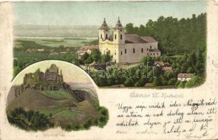 Máriaradna, Radna; Kegyhely, vár / church, Solymos castle, Fischer G. litho  (EK)