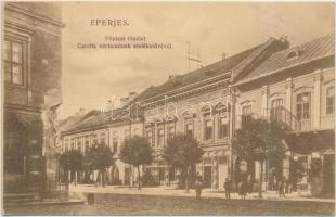 Eperjes, Presov; Fő utca, Caraffa vértanúinak emlékműve, kiadja Divald Károly Fia / main street, Caraffa memorial statue