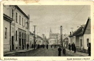 Királyhelmec, Kralovsky Chlumec; Főutca, Gazdák Hitelintézete, patika, kiadja Nebenzahl papírkereskedés / main street, Farmers credit institutions, pharmacy  (b)