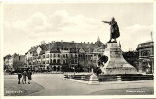 Kecskemét, Kossuth szobor, Fuchs Samu üzlete, autóbusz