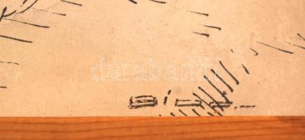 Bilá jelzéssel: Hazafelé. Tus-akvarell, papír, üvegezett keretben, 24×31 cm