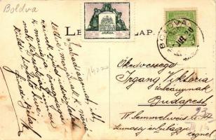 Boldva, vasútállomás, hátoldalon a Hadsegélyező Hivatal Bélyege a Hadi Özvegyek, Árvák Javára; kiadj...