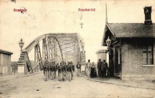 Komárom, Komárno; Erzsébet híd, Császári és Királyi hadsereg katonái / bridge, soldiers of the Austrian-Hungarian military (EB)