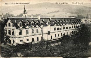 Trencsénteplic-fürdő, Trencianske Teplice; Garni szálló, villamos, kiadja Wertheim Zsigmond / hotel, tram (EB)