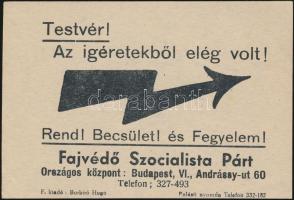 1937 Testvér! Az ígéretekből elég volt! A Fajvédő Szocialista Párt röplapja, 10x8 cm