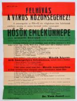 1933 Kiskunfélegyháza Hősök emlékünnepe műsorának nemzetiszín plakátja 50x60 cm