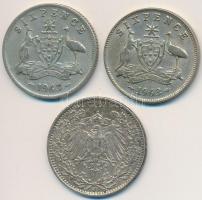 Vegyes: Ausztrália 1963. 6P Ag (2x) + Német Birodalom 1914J 1/2M Ag T:2,2-
Mixed: Australia 1963. 6...