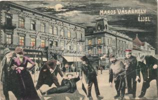 Marosvásárhely, Targu Mures; Főtér, éjszaka / main square,  humour, drunk vision (fa)