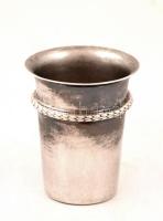 Ezüstözött alpakka kupicás készlet füles tálcával + dísz kiöntő, jelzett, jó állapotban, 26×12 cm, m...