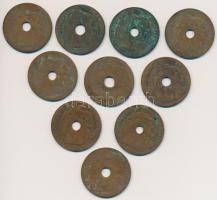 Francia Indokína 1914-1922. 1c Br (10x) T:2-,3 patina French Indo-China 1914-1922. 1 Cent Br (10x) C:VF,F patina