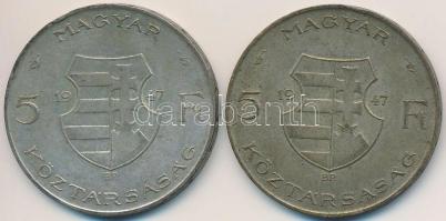 1947. 5Ft Ag "Kossuth" (2x) T:2-,3 patina