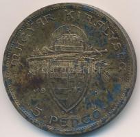 1938. 5P Ag "Szent István" T:2- erős patina
Adamo P8.1