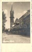 1940 Beszterce, Bistritz, Bistrita; templom / church, photo, "vissza" So. Stpl