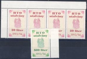 1993/94 Háztartási tüzelőolaj utalvány 20liter négyescsík + 500liter