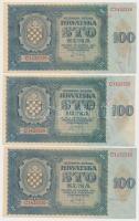 Független Horvát Állam 1941. 100K (5x) sorszámkövetők T:I- Independent State of Croatia 1941. 100 Kuna (5x) sequential serials C:AU