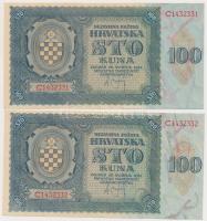 Független Horvát Állam 1941. 100K (5x) sorszámkövetők T:I-
Independent State of Croatia 1941. 100 K...