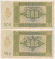 Független Horvát Állam 1941. 500K (2x) közeli sorszám T:III
Independent State of Croatia 1941. 500 ...