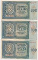 Független Horvát Állam 1941. 100K (3x) + 1000K T:I-,III Independent State of Croatia 1941. 100 Kuna (3x) + 1000 Kuna C:AU,F