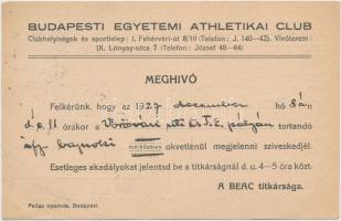 1927 A Budapesti Egyetemi Athletikai Club meghívója bajnoki mérkőzésre.