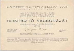 1933 A Budapesti Egyetemi Athletikai Club meghívója díjkiosztó vacsorára.